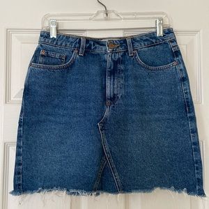 New Look Denim Mini Skirt with Distressed Hem